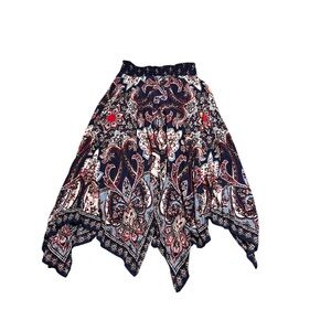 Bila Navy and Red Paisley Midi Skirt
